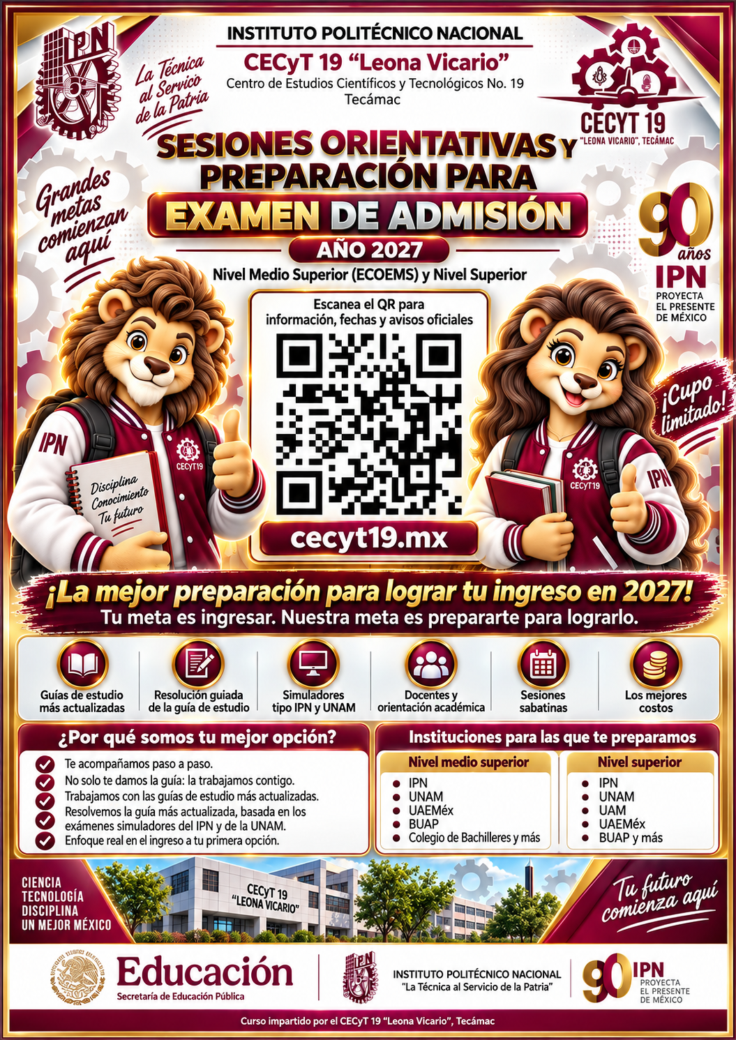 Publicidad del curso de preparación 2027 para examen de admisión a nivel medio superior y superior del CECyT 19